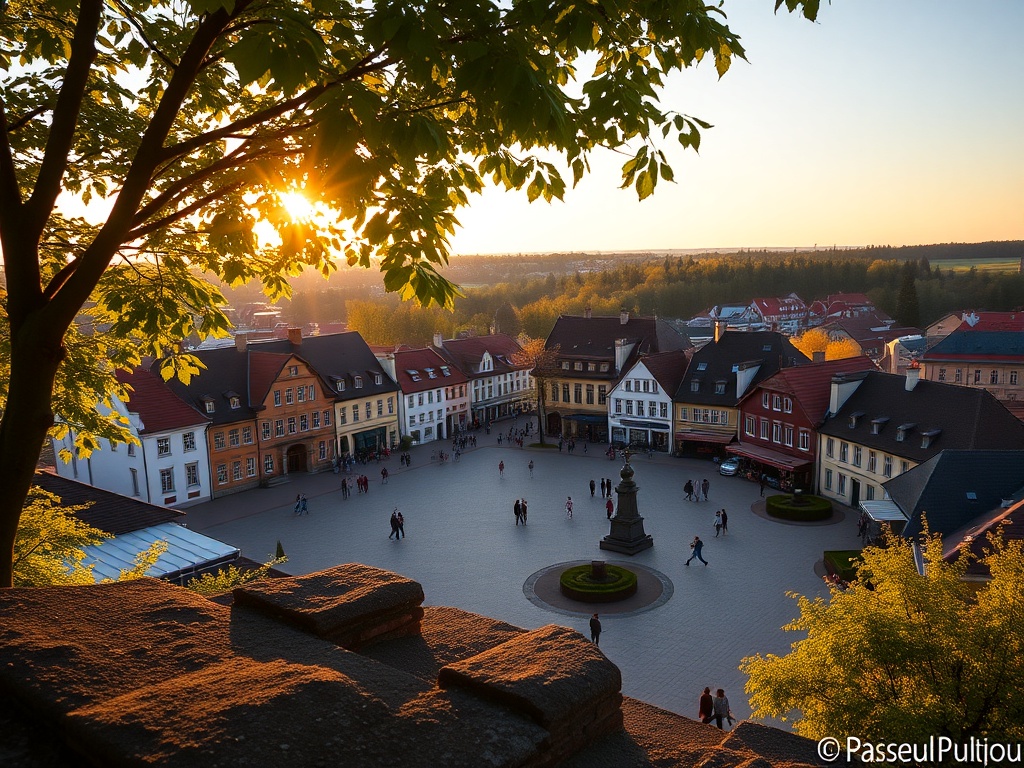 Kwitnące drzewa wiśni i czereśni w Sławkowie na tle wiosennego krajobrazu