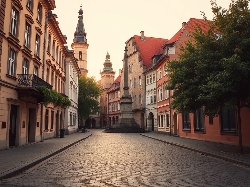 Panorama Sławkowa z historyczną zabudową i zielenią w tle